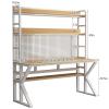 Solid Wood Computer Desk with Shelves and Pegboard, Modern Home Office Desk view 2