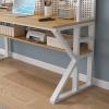Solid Wood Computer Desk with Shelves and Pegboard, Modern Home Office Desk view 3