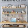 Solid Wood Computer Desk with Shelves and Pegboard, Modern Home Office Desk view 4