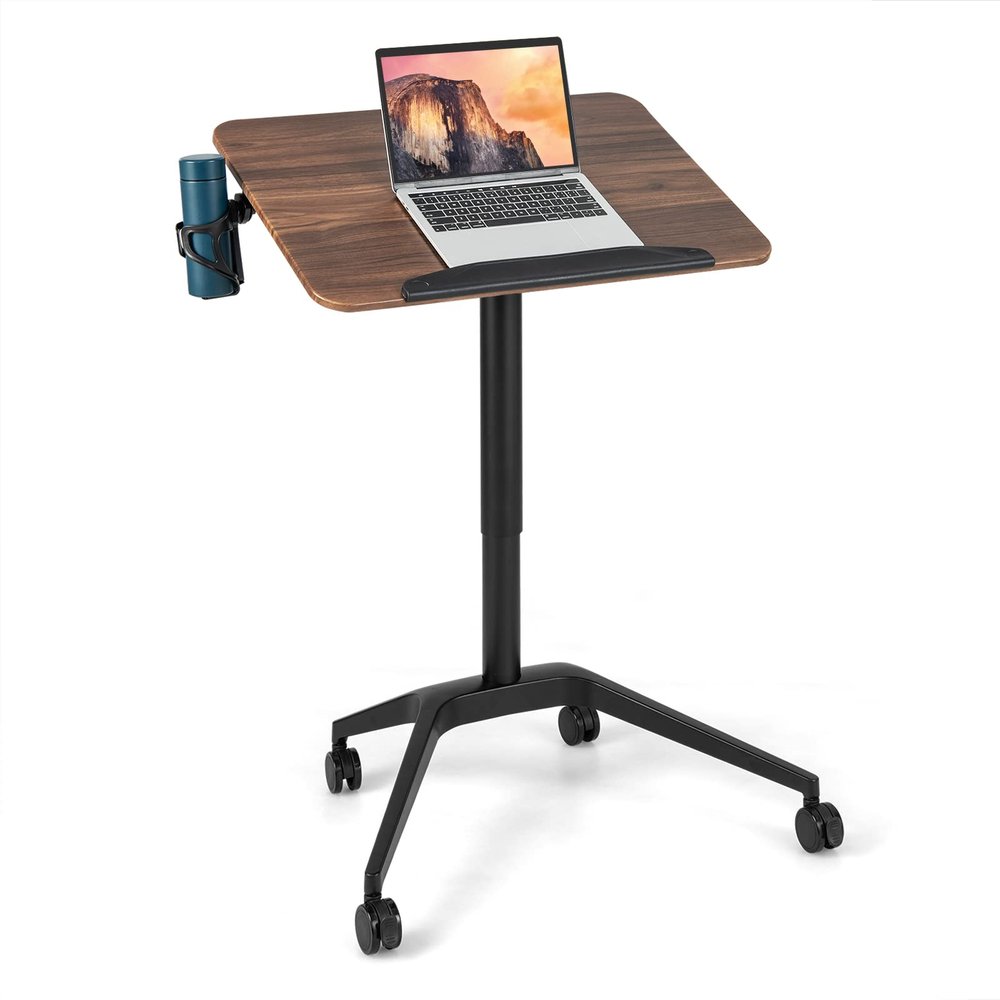 Mobile Height-Adjustable Standing Laptop Desk Converter with Tilting Desktop