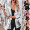 YOSUWOAI Women's Sequin Blazer, Long-Sleeve Lapel Suit Jacket view 2