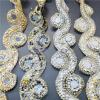 1 Yard African Lace Trim, Ethnic Lace Band with Round Rhinestone Tassel Beads, Pendants and Necklaces, Silver and Gold, 25 Yards view 2