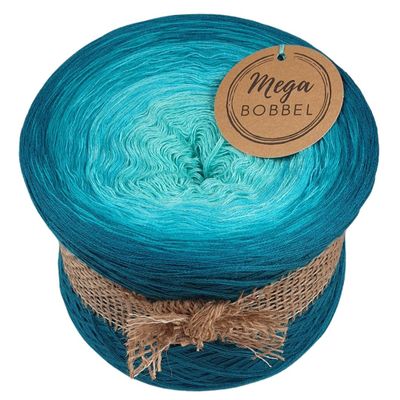 MegaBobbel Aquamarine A375 (Outer Color: Jungle) Gradient Yarn - Lace Yarn Cake for Crocheting & Knitting (4-Ply, 750 m)