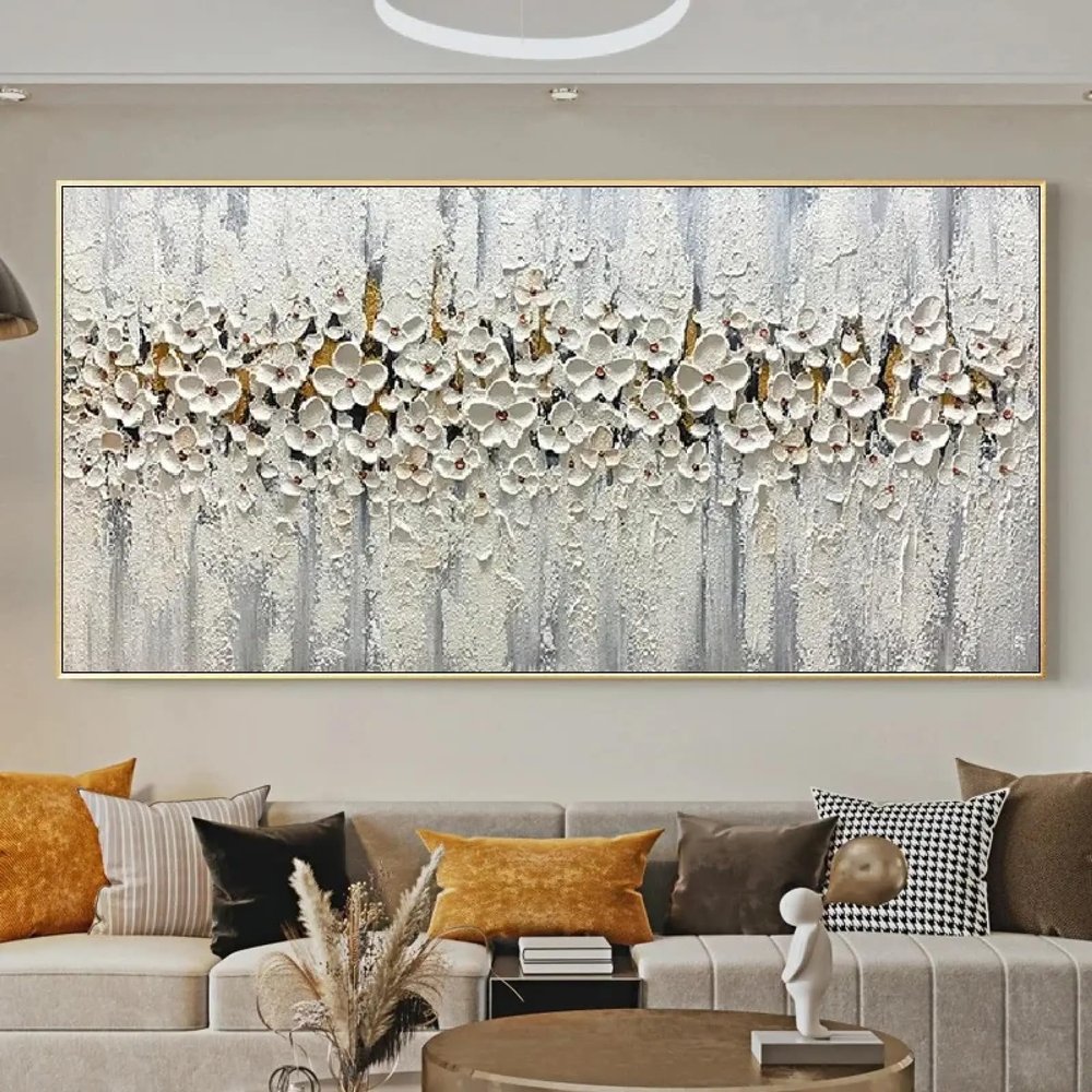 XBTYKPB Abstract White Flower Canvas Print, Modern Floral Wall Art, 80 x 160 cm, Frameless