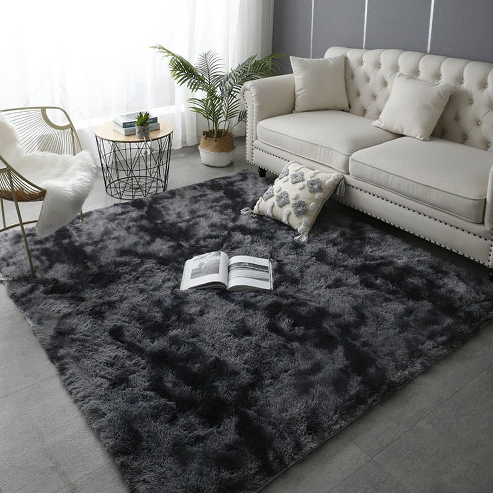 XUEDNGM Soft Shaggy Rug 290 x 380 cm, Washable at 30°C, Non-Slip, Dark Gray