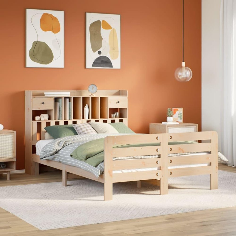 NQJIBUE Home Garden Bookcase Bed, 150 x 200 cm, King Size, Solid Pine