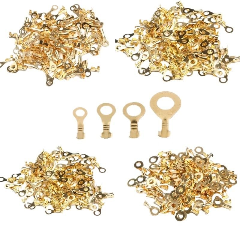 DSZUJTYROP 100-Piece Brass Non-Insulated Ring Cable Lug Kit, 3.2–6.2 mm, M6 (6.2 mm)