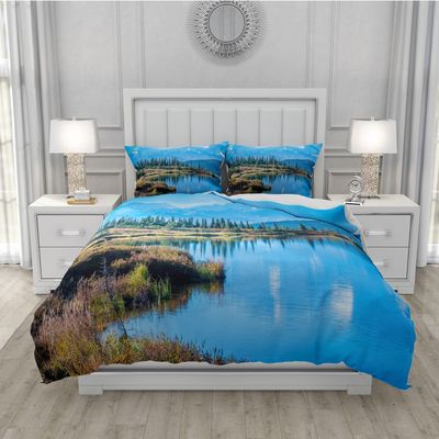MLUNKQAIL 3-Piece Bedding Set 135 x 200 cm, Landscape Duvet Cover with 2 Pillowcases 80 x 80 cm, Soft Microfiber Bedding for Allergy Sufferers with Zipper