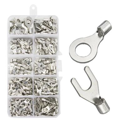 DSZUJTYROP Non-Insulated Ring and U-Type Fork Brass Terminals Assortment Kit, 200-Piece Mixed Box