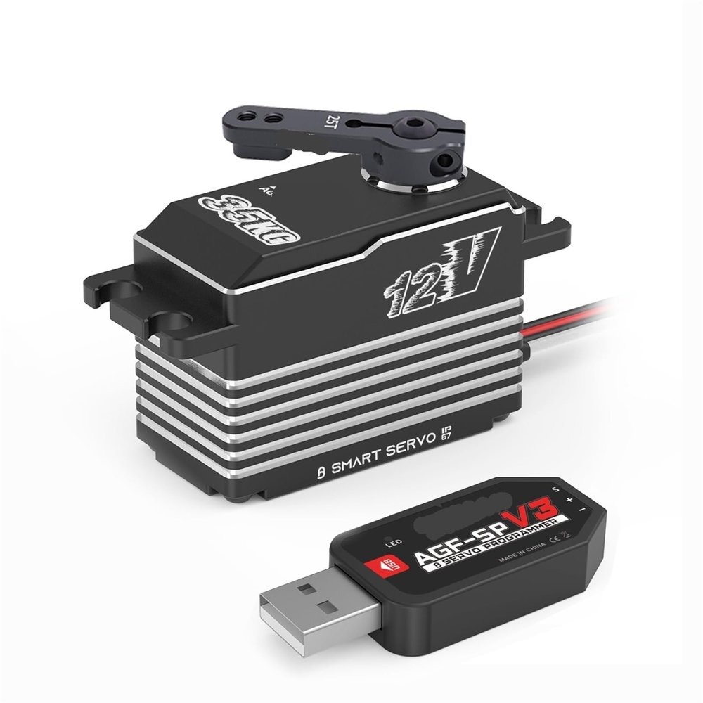 SA66BVMW Steel-Gear 12 V 35 kg High-Torque Low-Profile 3S Brushless Steering Smart Servo, 1 pc (Winch Mode Set 1)