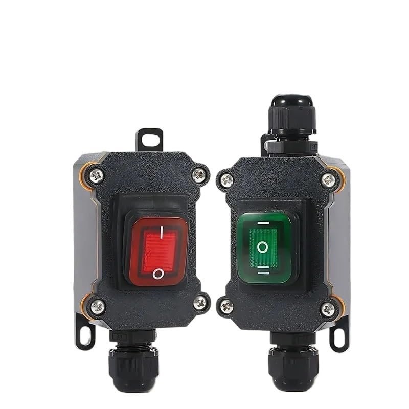 DSZUJTYROP 1/5/20-Piece Outdoor Waterproof Marine Rocker Switch with 12V/24V/110V/220V Wire Box PG9 Terminal Connector for 4–8 mm Cable (Double Red, 12–24V, One Size)