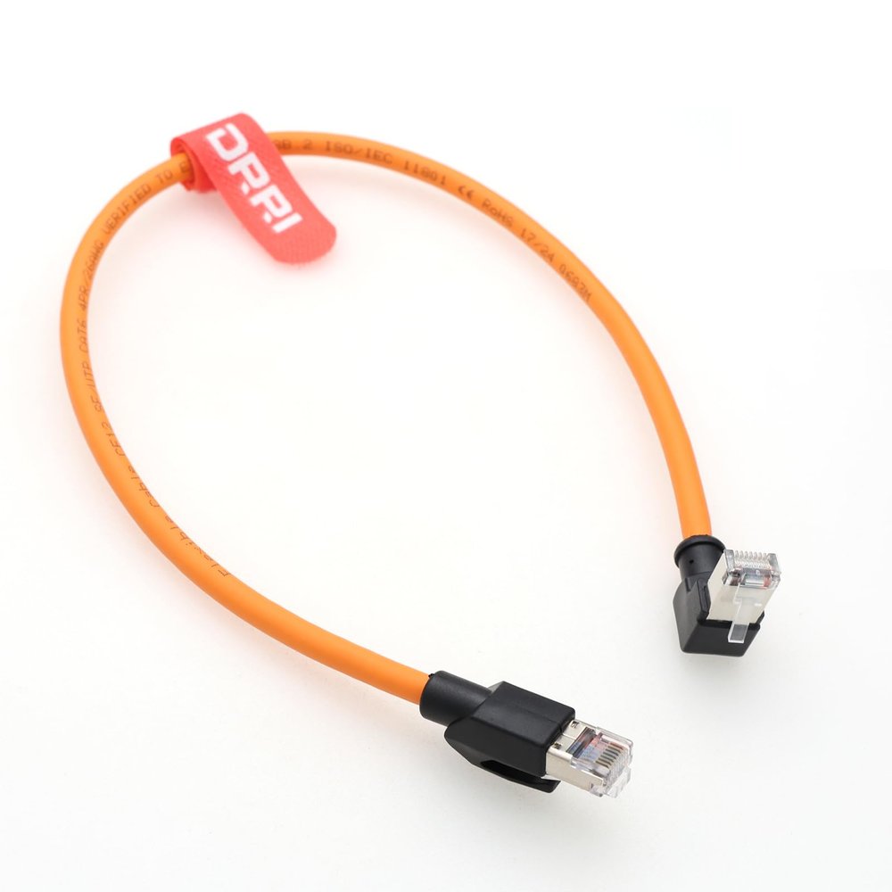 DRRI Down-Angle RJ45 Patch Cable, Cat6 UTP, Double-Shielded, Gigabit, High-Flex