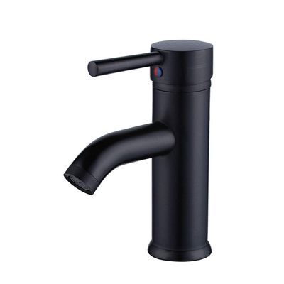 304 Stainless Steel Single-Hole Hot and Cold Basin Faucet, Straight Spout, Black