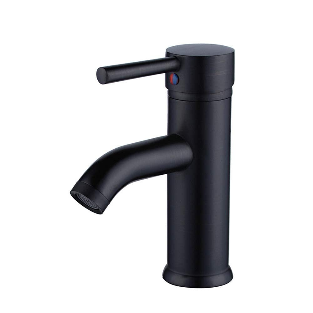 304 Stainless Steel Single-Hole Hot and Cold Basin Faucet, Straight Spout, Black