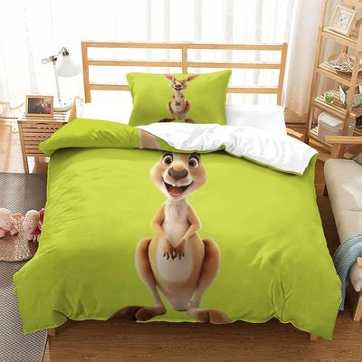 TMMDH Green Kangaroo 3D Print Duvet Cover Set, 220 x 240 cm, with 2 Pillowcases
