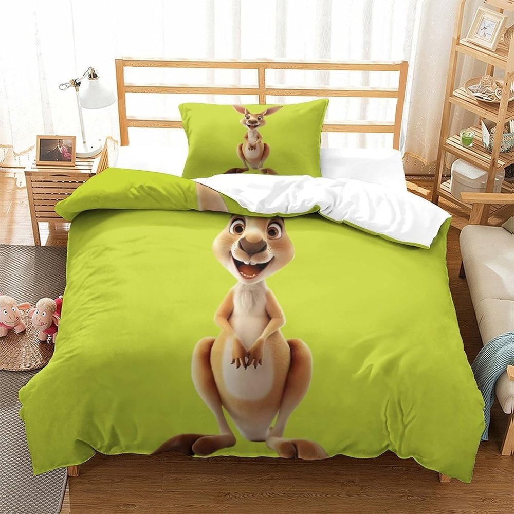TMMDH Green Kangaroo 3D Print Duvet Cover Set, 220 x 240 cm, with 2 Pillowcases
