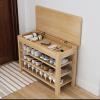 WIKKASSEIR Solid Wood Shoe Bench with Storage, Lift-Top Seat, 3-Tier Shoe Rack, 80 x 35 x 52 cm view 1