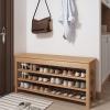 WIKKASSEIR Solid Wood Shoe Bench with Storage, Lift-Top Seat, 3-Tier Shoe Rack, 80 x 35 x 52 cm view 2