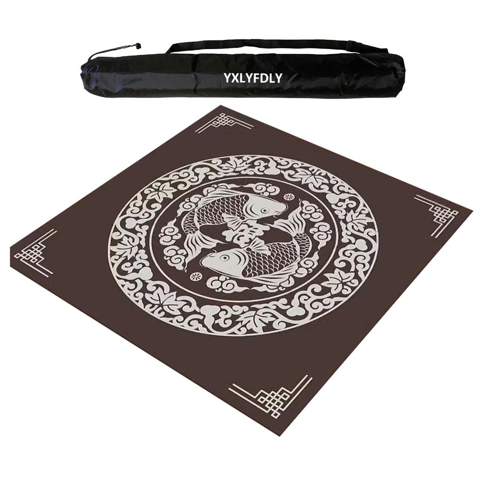 YXLYFDLY Square Mahjong Mat with Black Carrying Bag, Non-Slip and Noise-Reducing, Mahjong Pai Gow Table Mat for Mahjong Pai Gow Poker and Tile Games (95 cm)