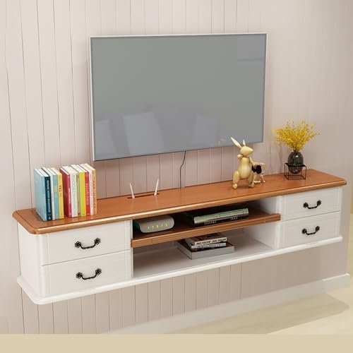 Wooden Floating TV Stand, TV Console with Drawers and Storage, Brown, 140 cm