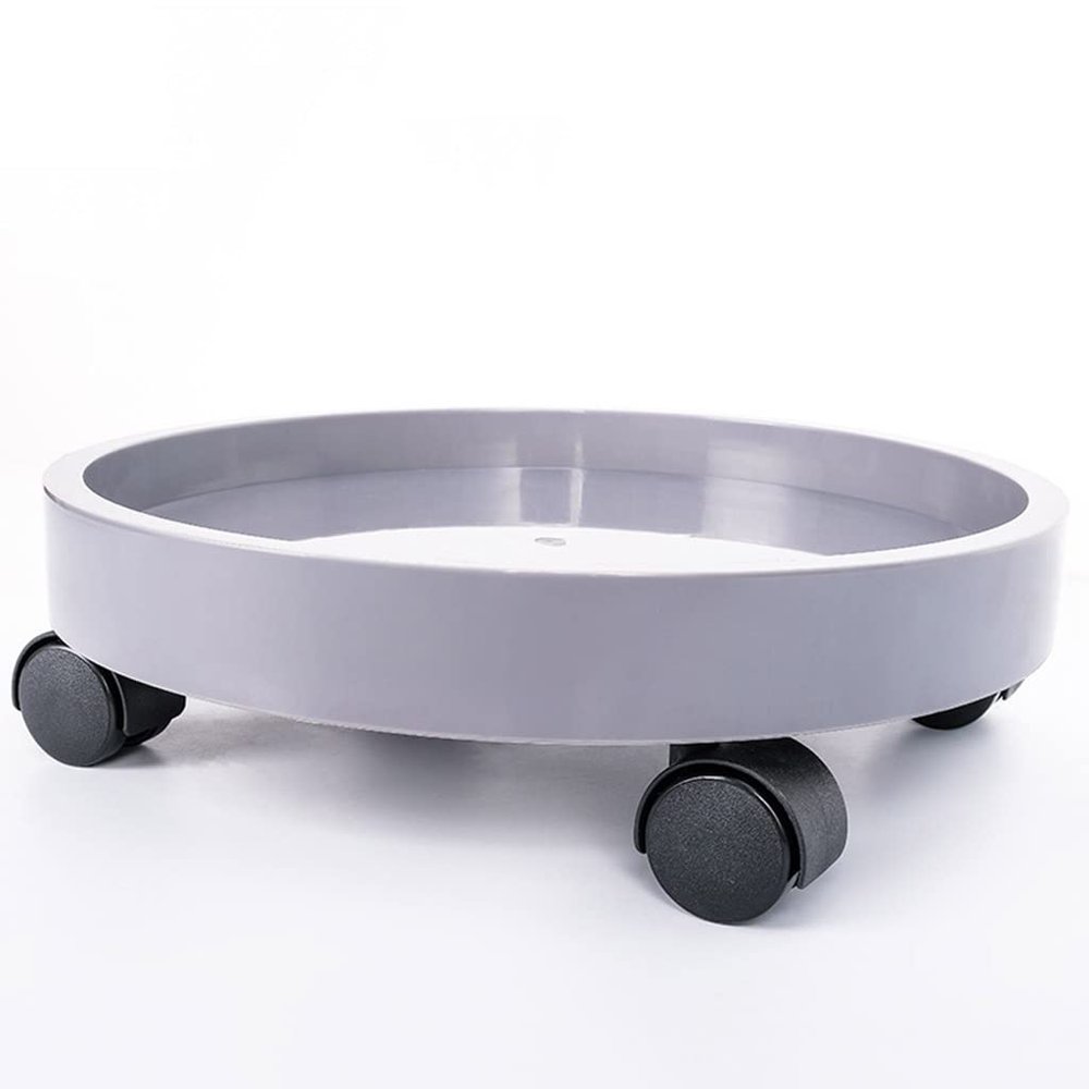 Round Plastic Plant Caddy with Wheels, 50 kg Capacity, Gray, 22 cm