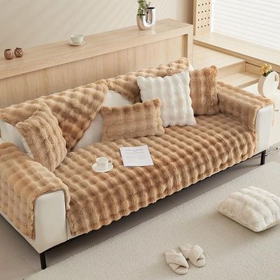 YUMEIGE Upgraded Plush Couch Cover, Khaki, 110 × 110 cm / 43 × 43 in
