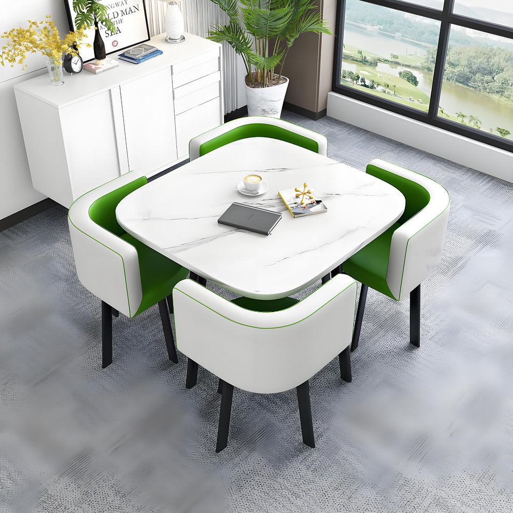 Modern 5-Piece Dining Set with 80 cm Wooden Table and 4 Upholstered Chairs