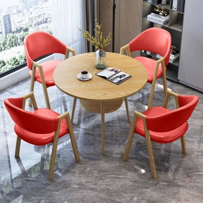 GQMYCDM Round Dining Table and Chair Set for 4, Modern Table Set for Small Spaces, Red