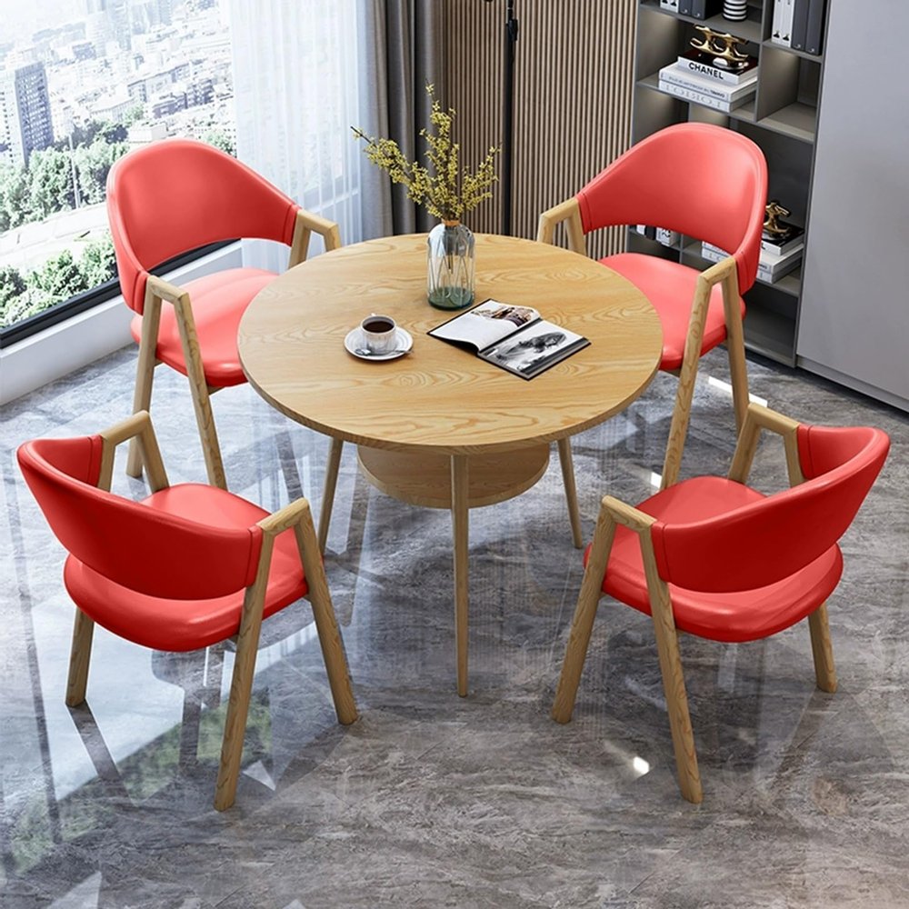 GQMYCDM Round Dining Table and Chair Set for 4, Modern Table Set for Small Spaces, Red