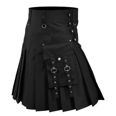 Men's Black Scottish Tartan Kilt with Pocket, XXXXL