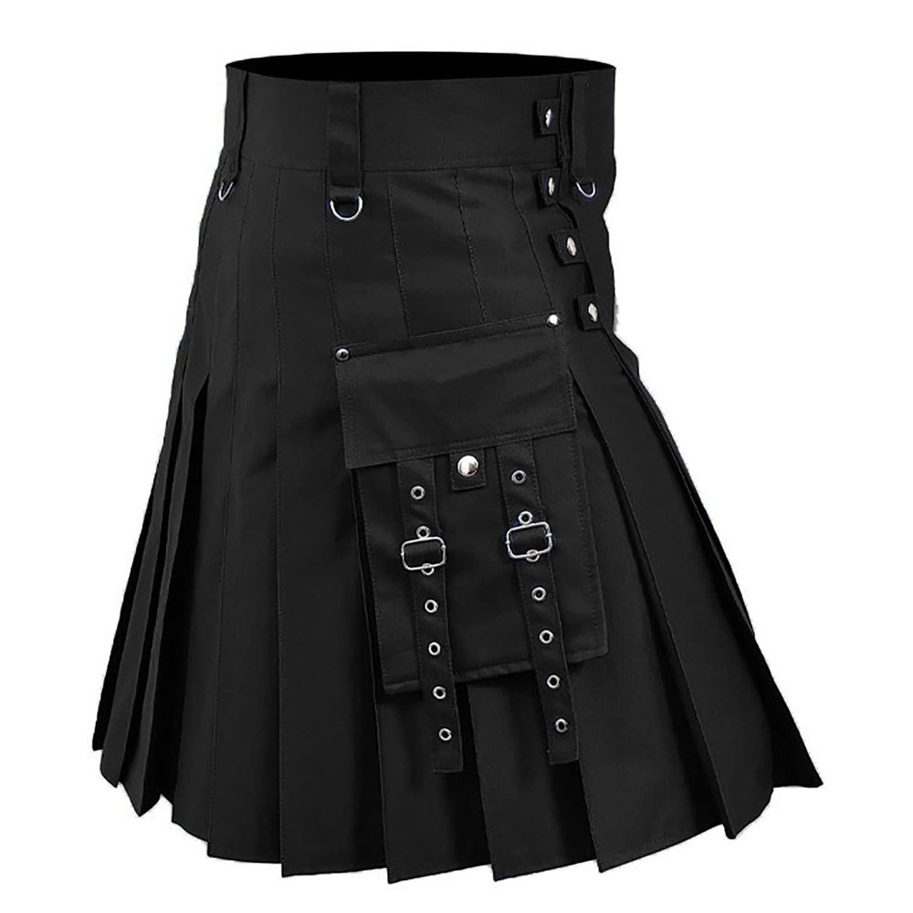 Men's Black Scottish Tartan Kilt with Pocket, XXXXL