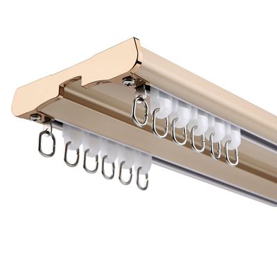 Aluminum Curtain Track, 100–400 cm, Ceiling-Mount System, Gold, 370 cm