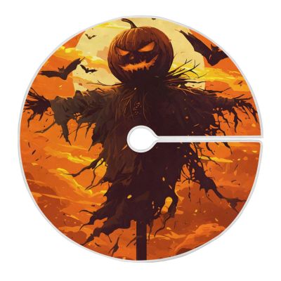 Pumpkin Head Scarecrow Halloween Christmas Tree Skirt, 90 cm Burlap Tree Mat Cover