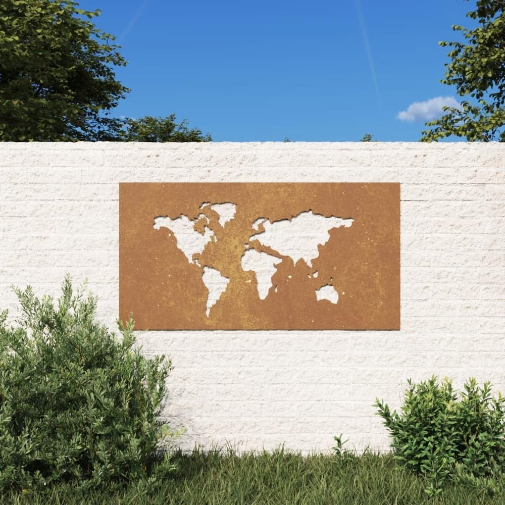 Xichuzi Garden Wall Decor 105 x 55 cm Corten Steel World Map Design