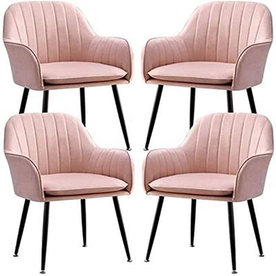 Set of 4 Elegant Pink Velvet Dining Chairs with Armrests