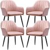Set of 4 Elegant Pink Velvet Dining Chairs with Armrests view 1