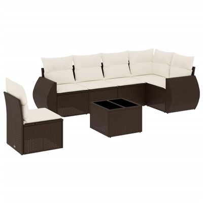 vidaXL 7-Piece Garden Sofa Set with Cushions Brown Poly Rattan