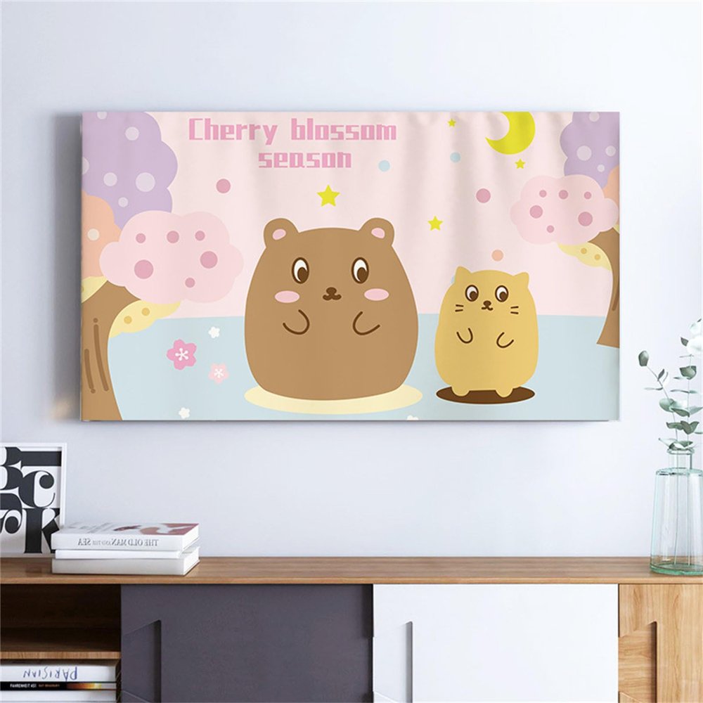Mateju Cartoon TV Dust Cover, Washable 22–75-Inch Universal Cover, Hanging/Desktop, Soft (55-Inch, Sakura)