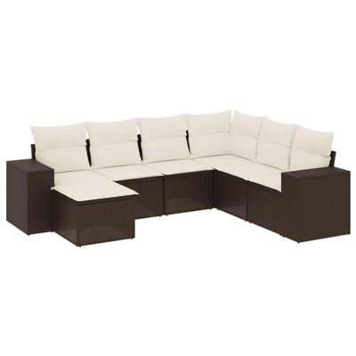 vidaXL 7-Piece Garden Sofa Set with Cushions Brown Poly Rattan