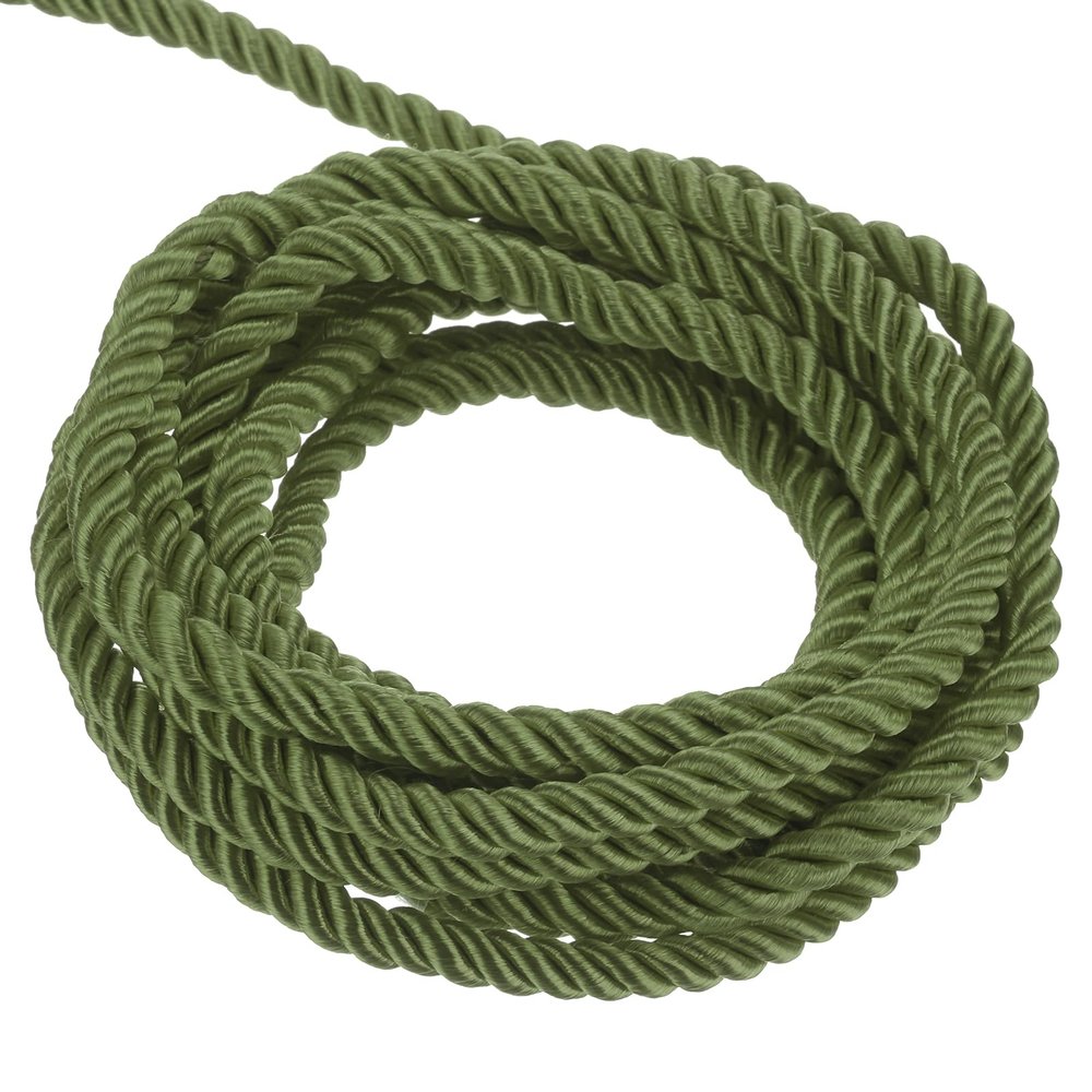 QUARKZMAN Twisted Satin Cord, 3 mm x 5 m, 3-Strand, Olive Green