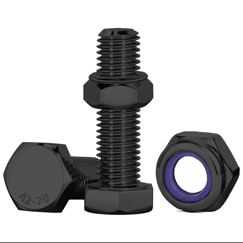 Drenky M10 x 25 mm Black Hex Bolts, 10-Pack, Stainless Steel A2 V2A, DIN 933
