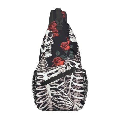 WSOIHFEC Shoulder Bag for Women and Men with Rose and Skeleton, Black, One Size
