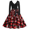 Women's Red Christmas Dress – Long-Sleeve Vintage V-Neck Rockabilly A-Line Party Dress view 1