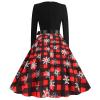 Women's Red Christmas Dress – Long-Sleeve Vintage V-Neck Rockabilly A-Line Party Dress view 3