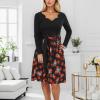 Women's Red Christmas Dress – Long-Sleeve Vintage V-Neck Rockabilly A-Line Party Dress view 4