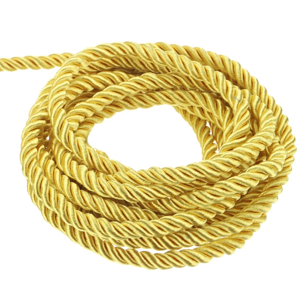 QUARKZMAN Twisted Satin Cord, 3 mm x 5 m, 3-Strand, Light Gold