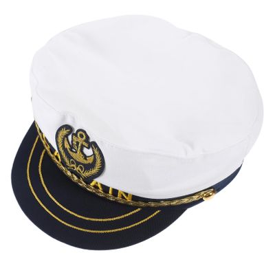 COLLBATH Adjustable White Polyester and Fabric Captain's Hat, Lightweight Comfortable Sailor Hat for Adults, Parties and Costume Parties
