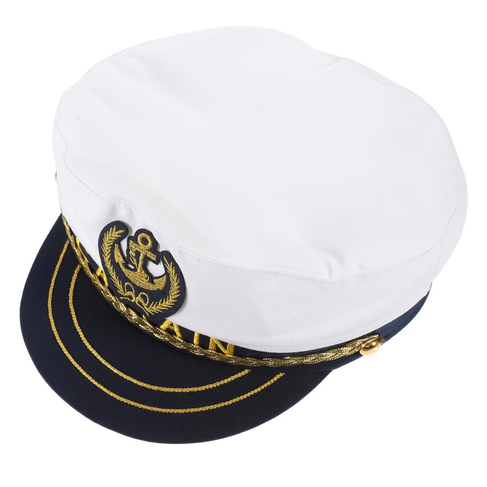 COLLBATH Adjustable White Polyester and Fabric Captain's Hat, Lightweight Comfortable Sailor Hat for Adults, Parties and Costume Parties
