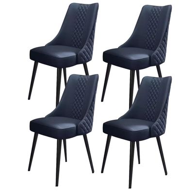 Set of 4 Blue Modern Faux Leather Dining Chairs with Curved Design