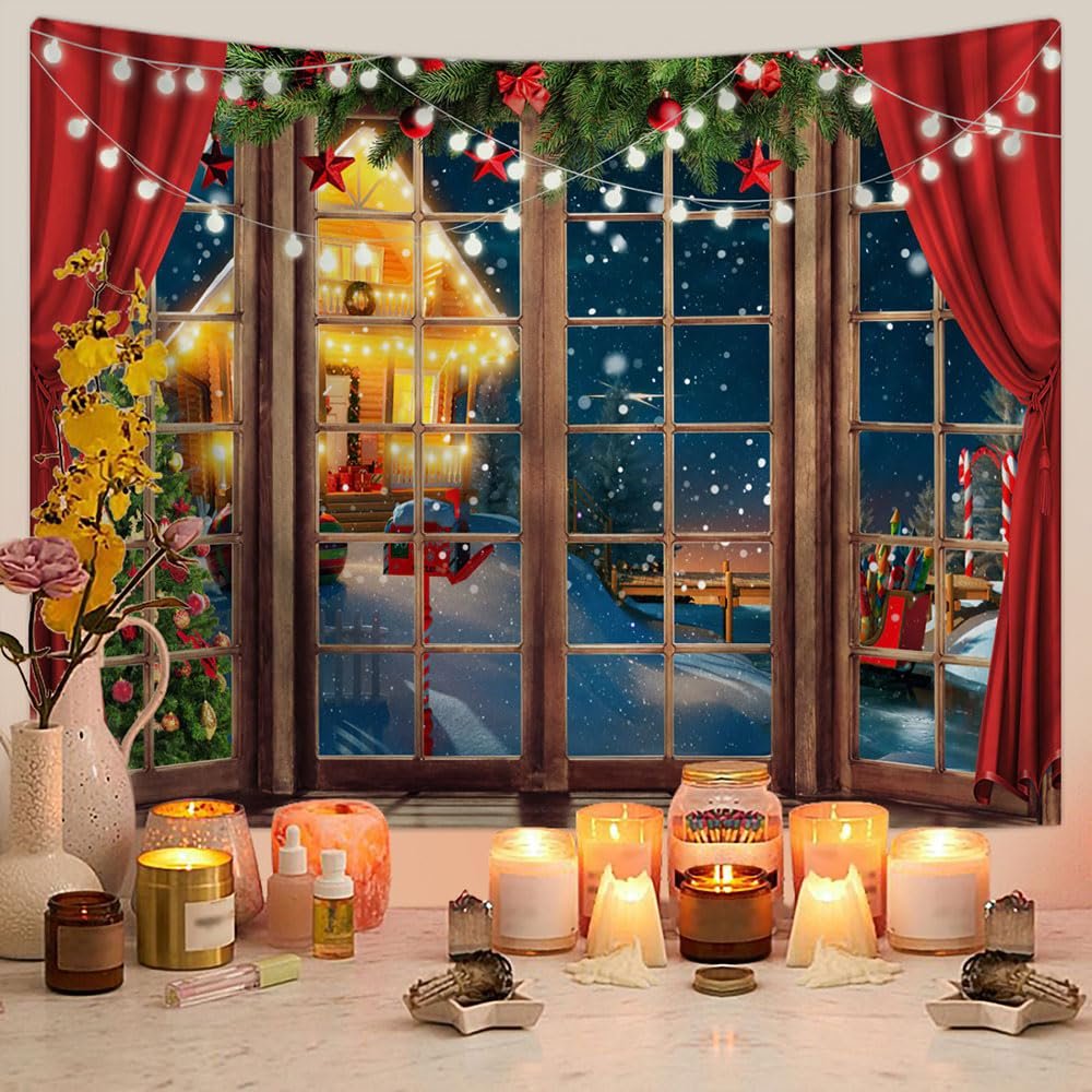 Chickwin Christmas Day 3D Wall Tapestry, Christmas Wall Hanging for Home Decor, Bedroom, Christmas Dinner and Parties, 75 x 95 cm, Window